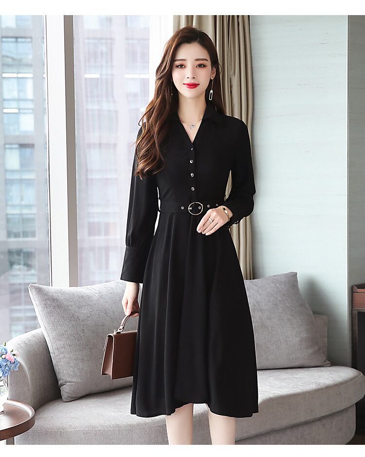 【dress】優しい雰囲気 気質満点 シンプルVネック細身効果抜群無地ワンピース