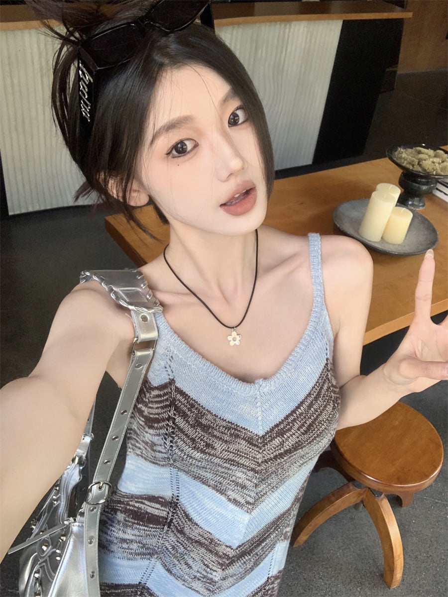 【dress】ストライプ柄ニットキャミワンピース G21561