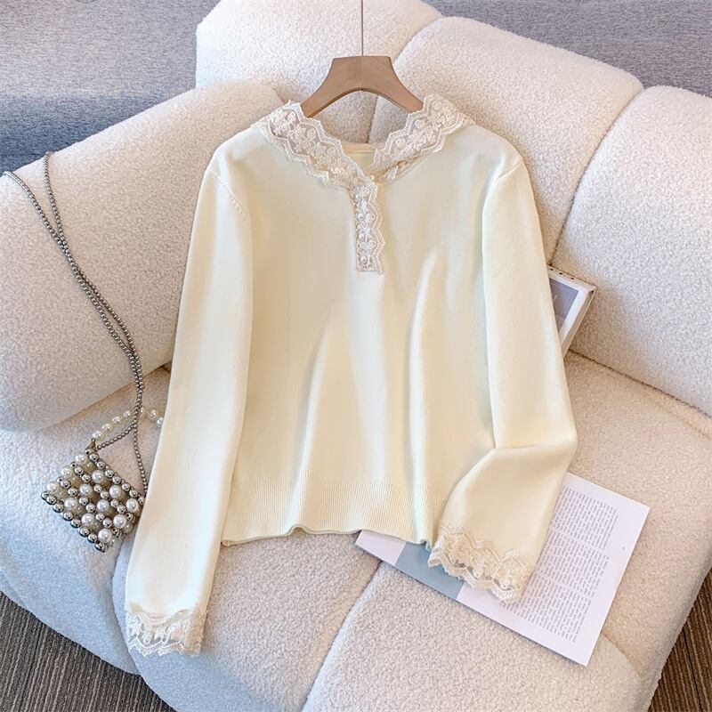 【tops】レース切り替えニットトップス　M28053