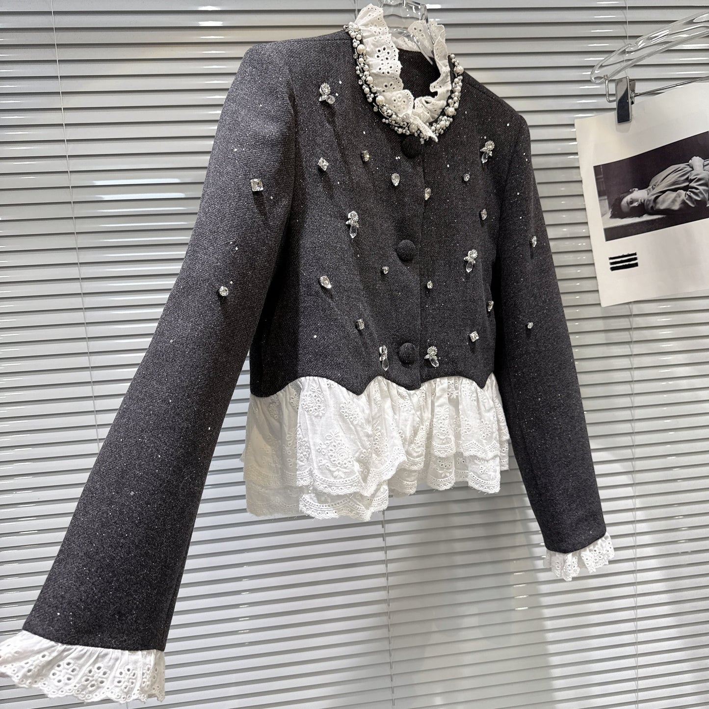 【set】レースドッキングショートジャケット×ショートパンツセット N3479