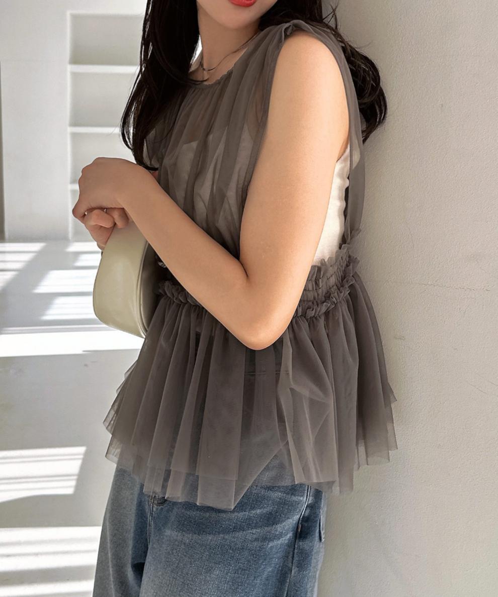 【tops】チュールノースリーブトップス　M29964