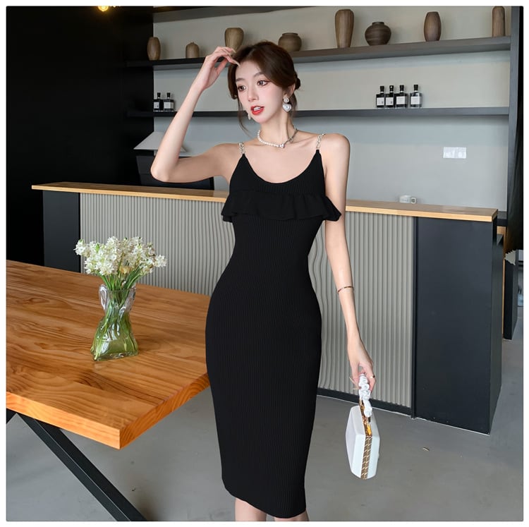 【dress】フリルニットキャミワンピースG21562