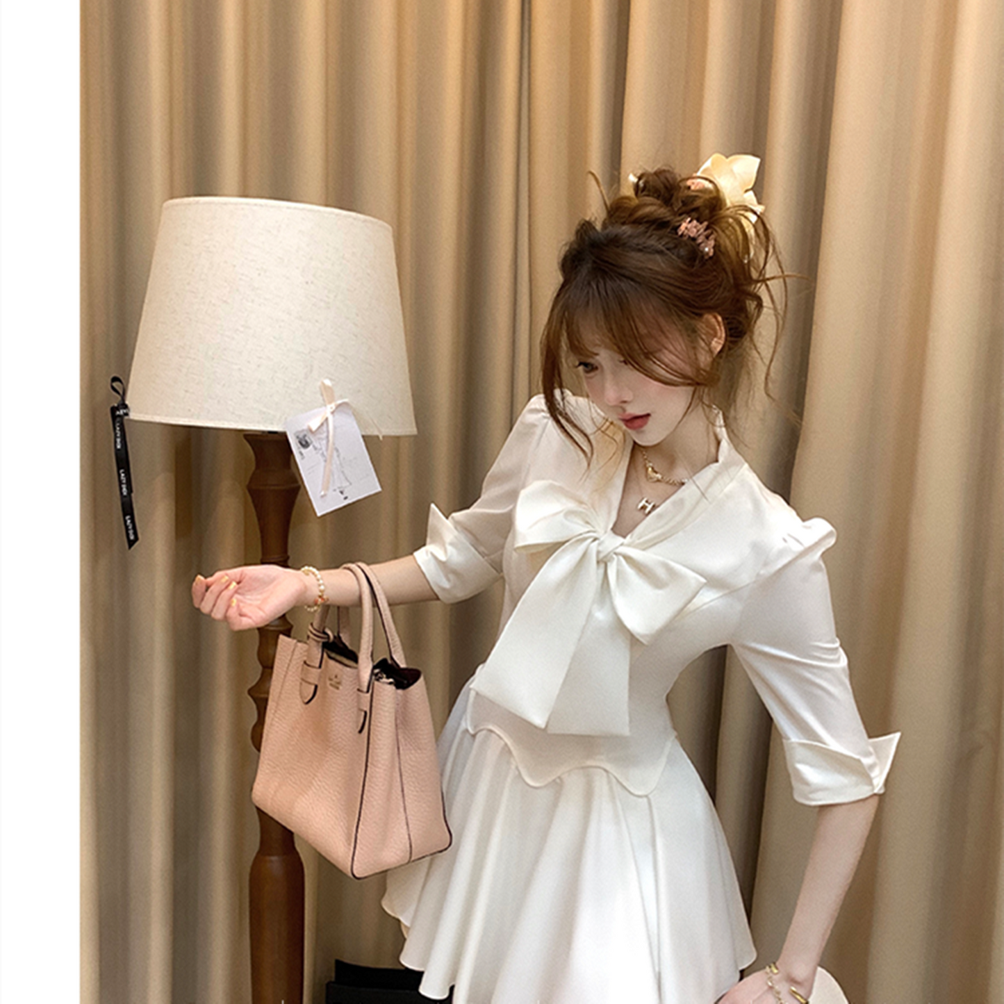 【dress】リボンシャツワンピース　N3016