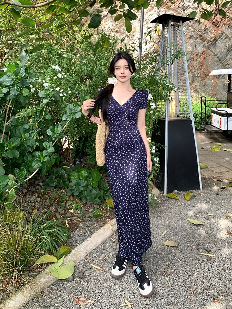 【dress】Vネック花柄ワンピース G21570