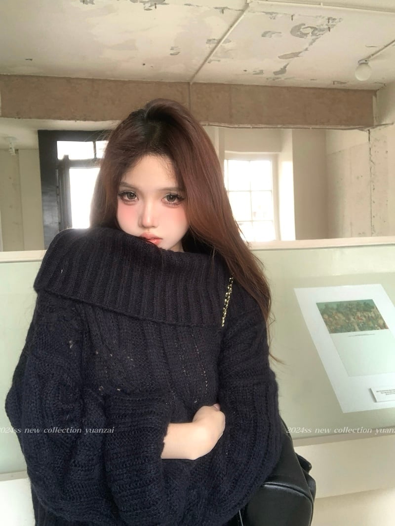 【tops】オフショルダーラップニットセーター　M27604