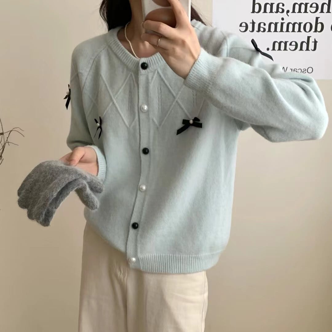 【outer】リボン付きニットカーデ　M25924