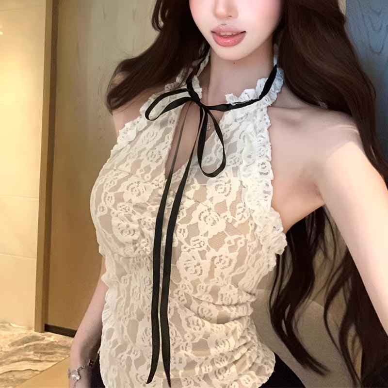 【tops】ホルターネックレーストップス Q8254