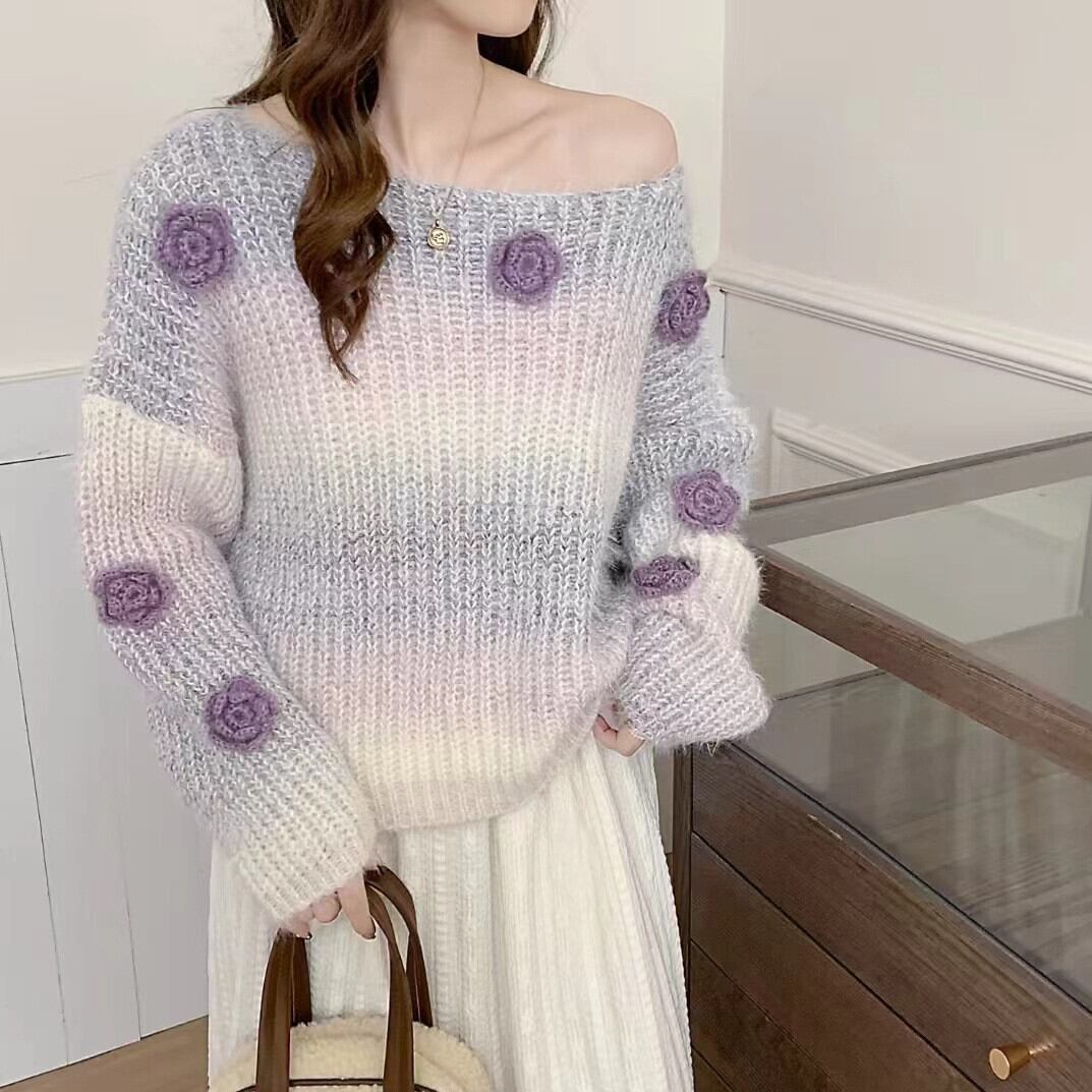 【tops】立体フラワーニットセーター　M29047