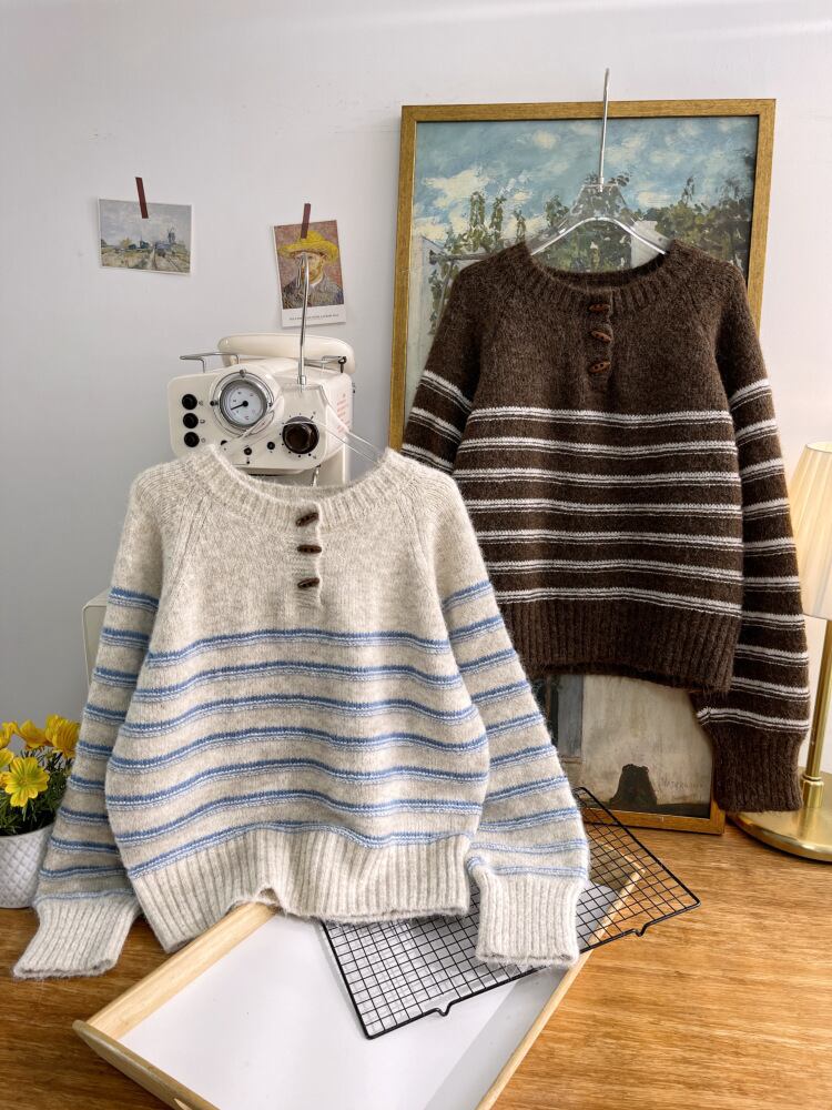 【tops】ボーダー柄ニットセーター　M28926
