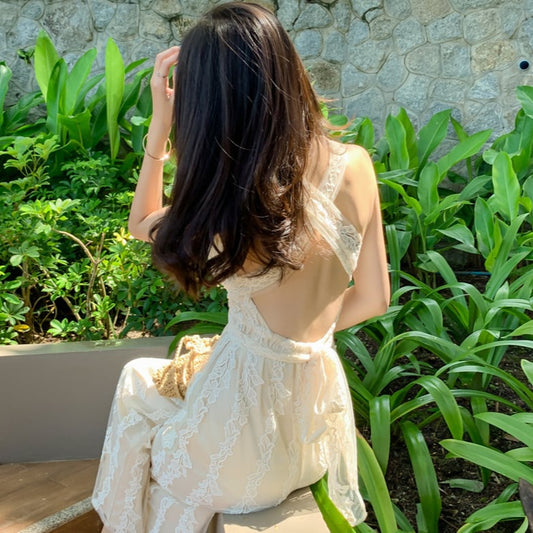 【set】Vネックレースバックで綺麗オールインワンG21327