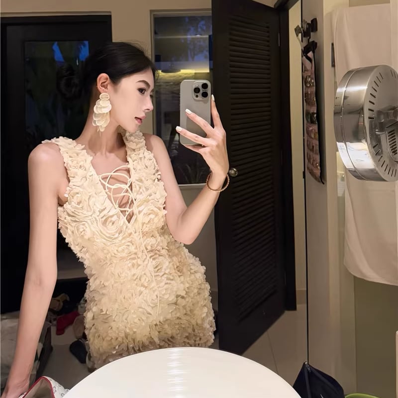 【dress】立体フラワーベストワンピース Q8109