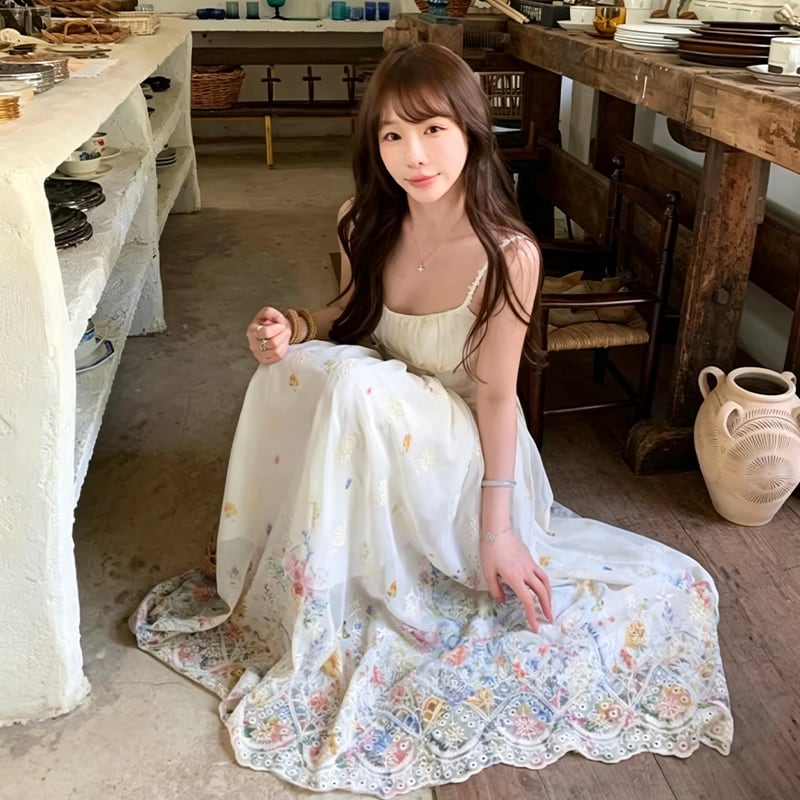 【dress】カラフルフラワーロングキャミワンピース Q8471