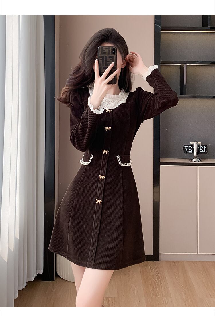 【dress】レトロ偽二つ切り替えワンピース G19177