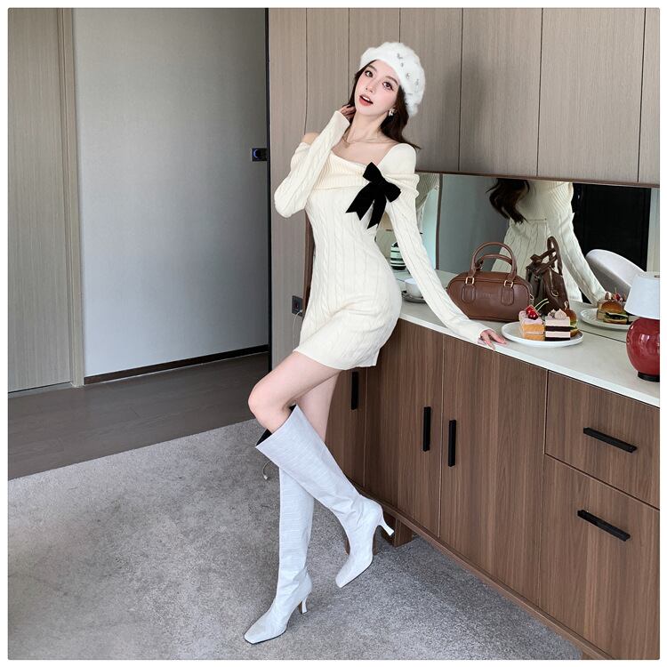 【dress】リボン付きニットワンピース　M28330