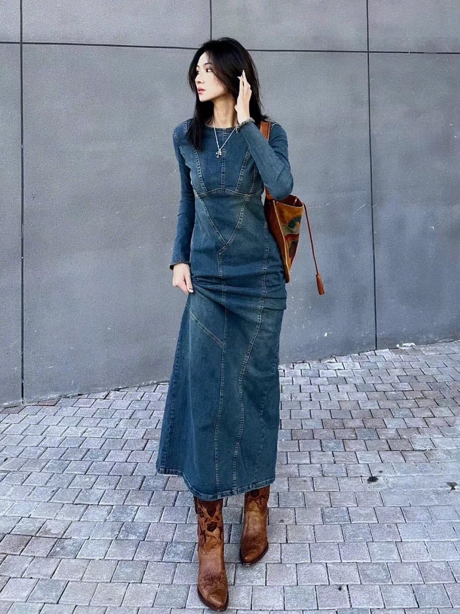 【dress】ロングデニムワンピース　N2991