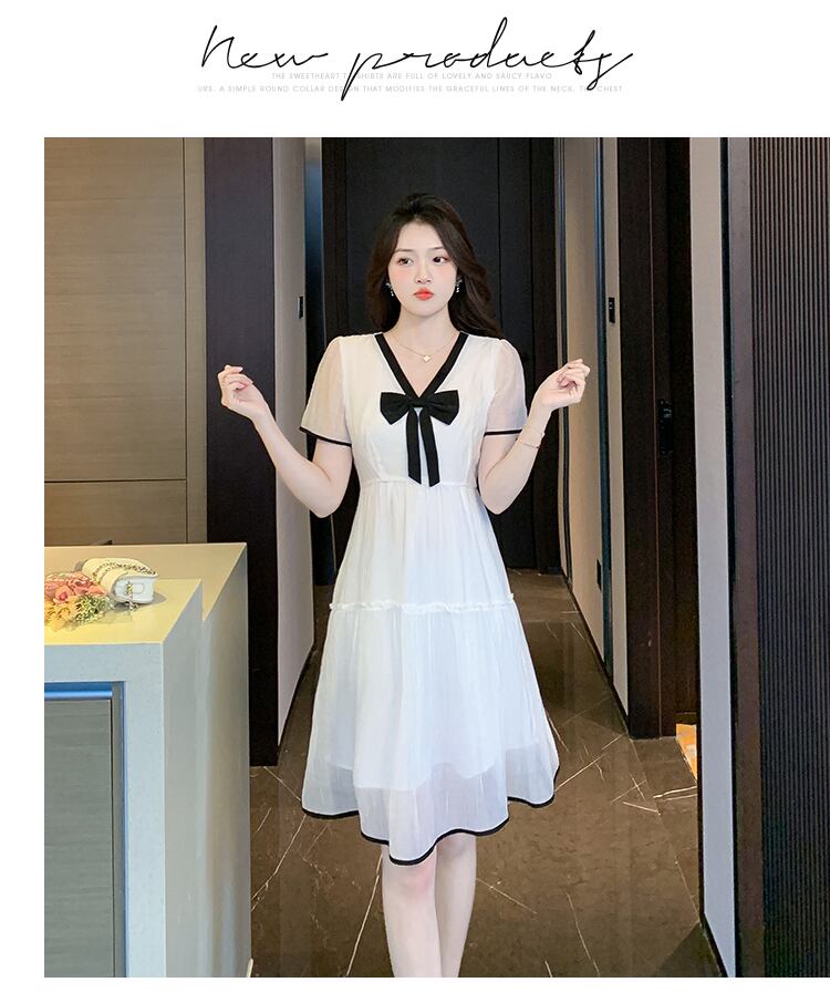 【dress】Vネックリボンシフォンワンピース G20932