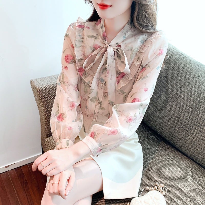 【tops】リボン付きシャツトップス　M25728