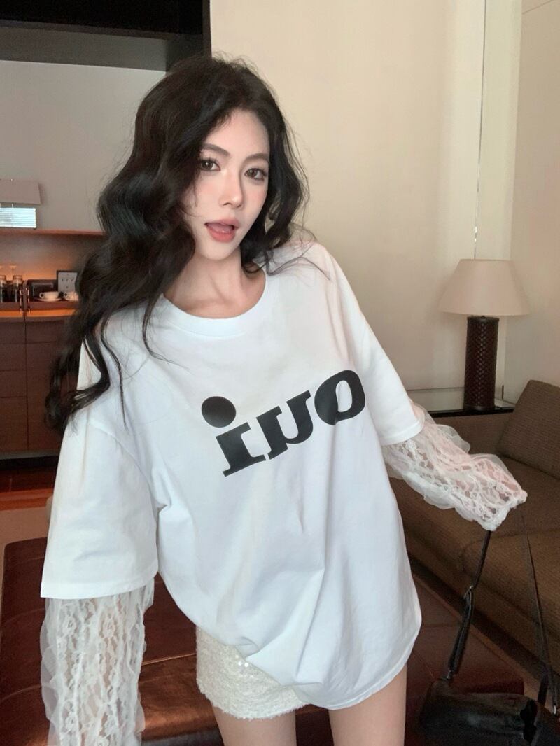 【tops】レース切り替えTシャツ　M28795