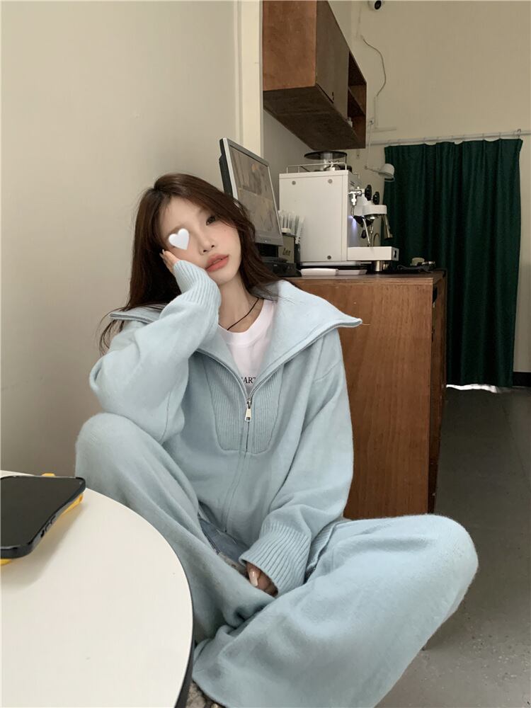 【set】ニットカーデ×ワイドパンツセット　M26916