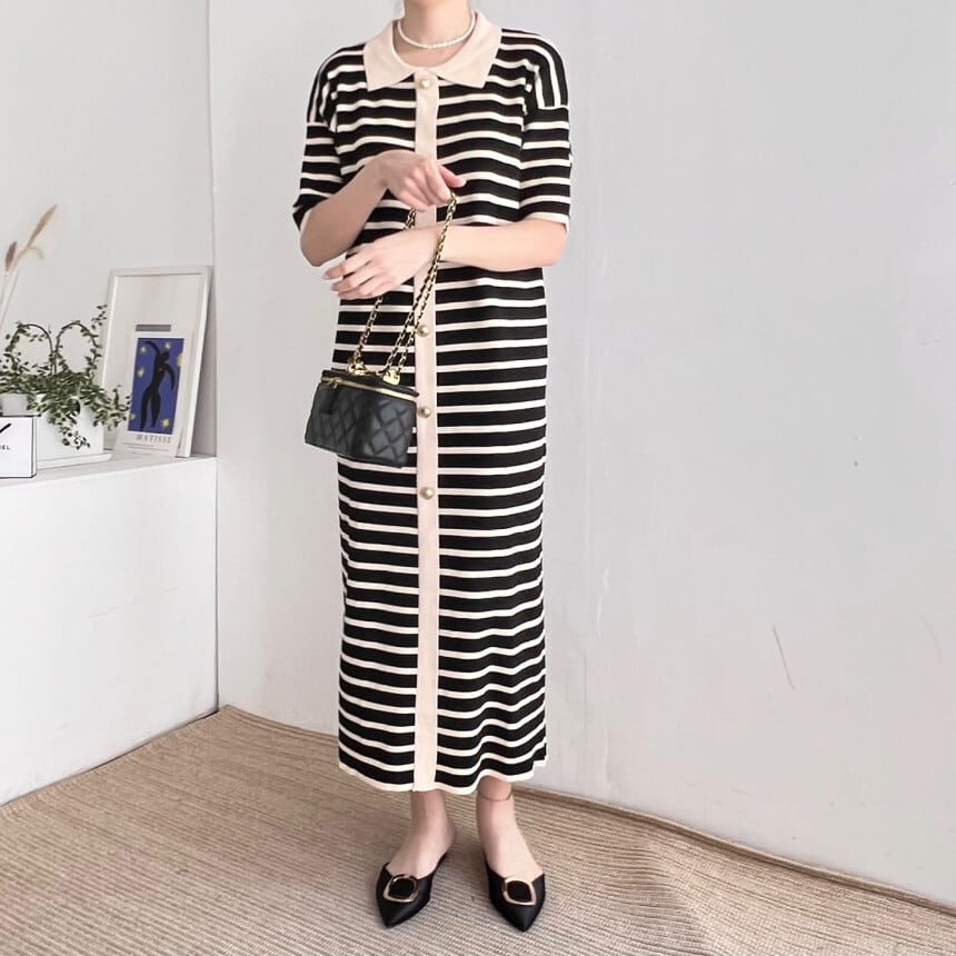 【dress】ストライプ柄ニットワンピース G20631