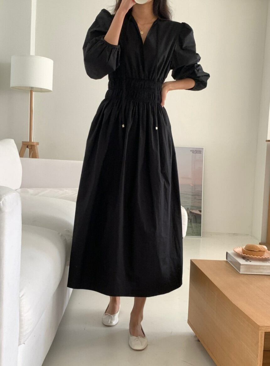 【dress】パフスリーブウエストギャザーワンピース　N2974