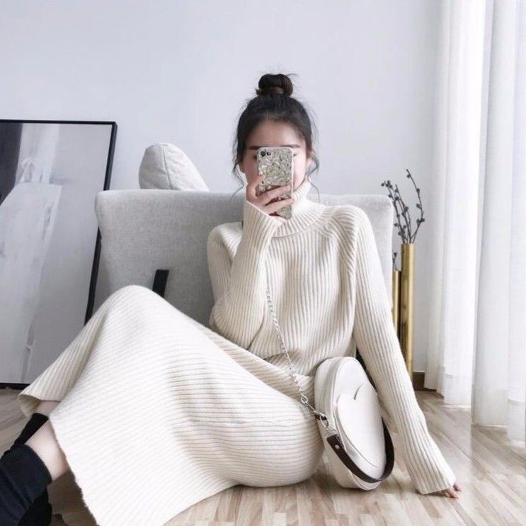 【dress】秋冬気質満点レトロフランス風着痩せハイネックニットワンピース G2598