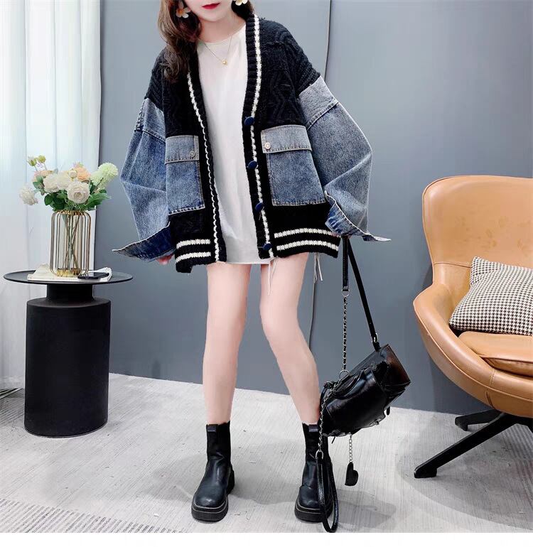 【outer】デニム切り替えニットカーデ　M25747