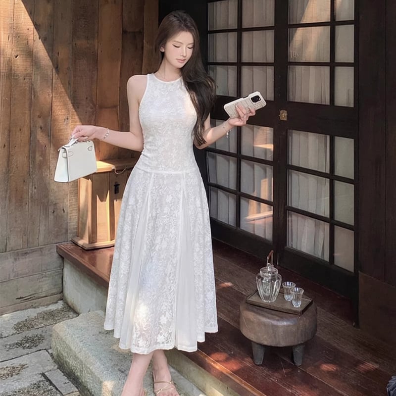 【dress】ノースリーブレースロングワンピース Q8273