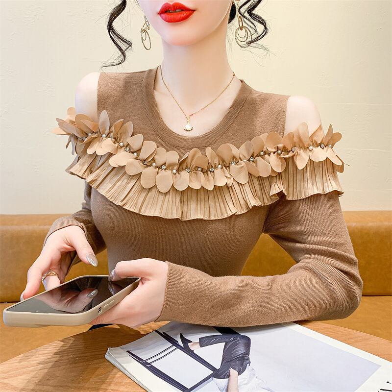 【tops】フリルオフショルダーニットトップス　M27519