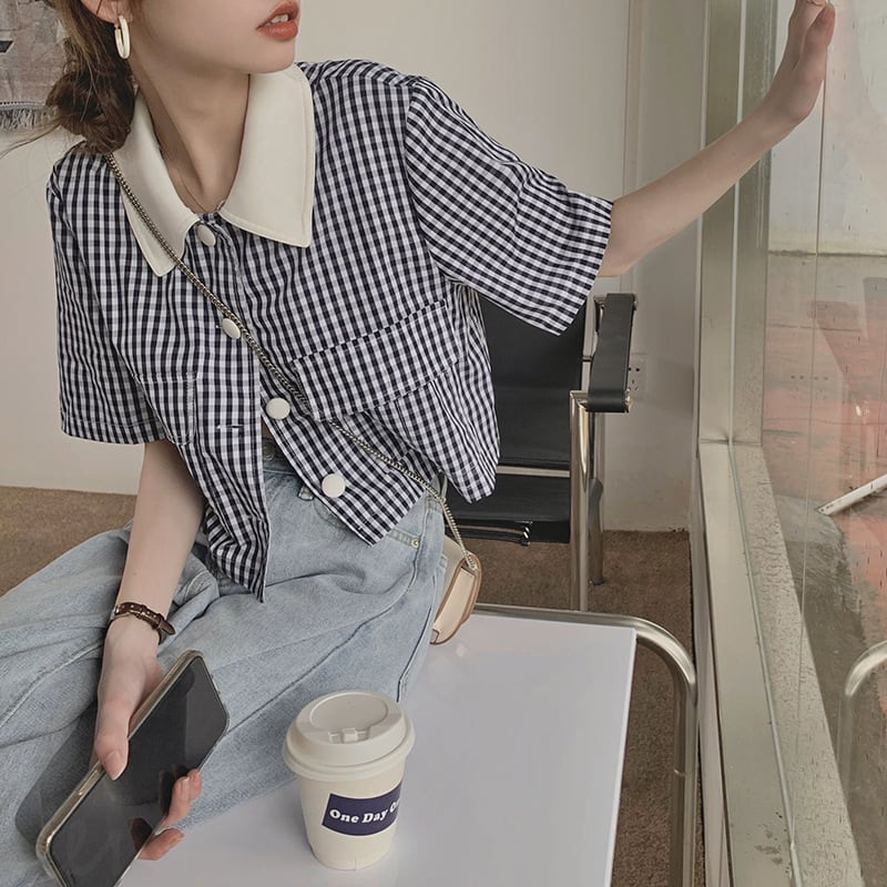 【tops】チェック柄シャツトップス　M25316