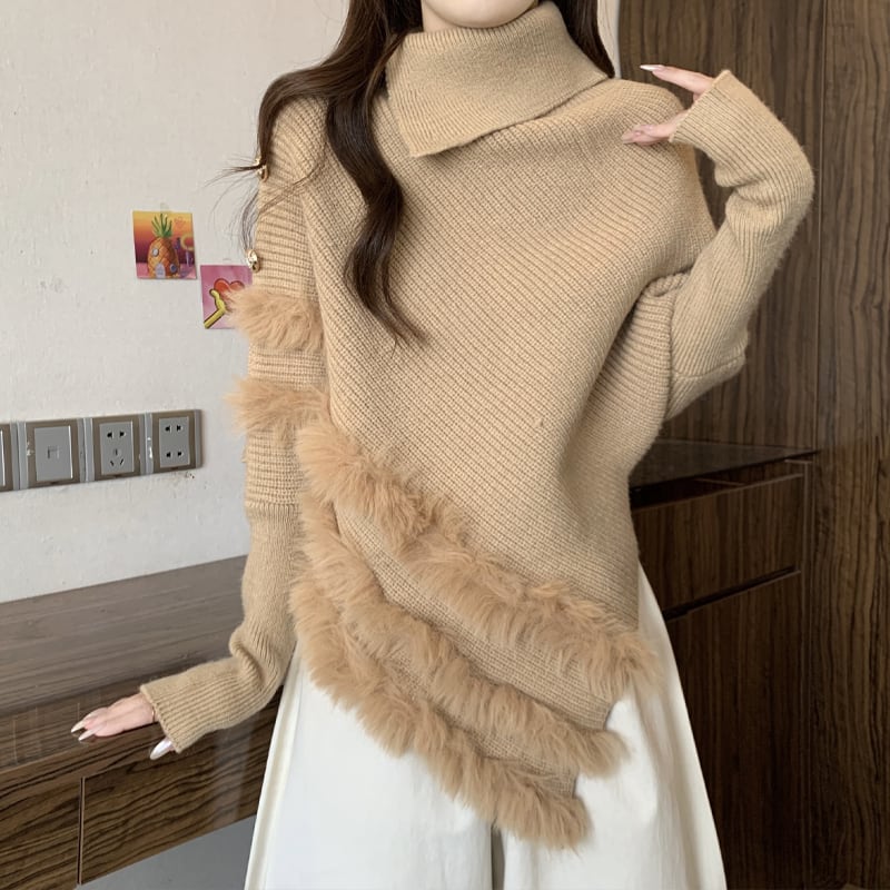 【tops】ファードッキングニットトップス Q7179