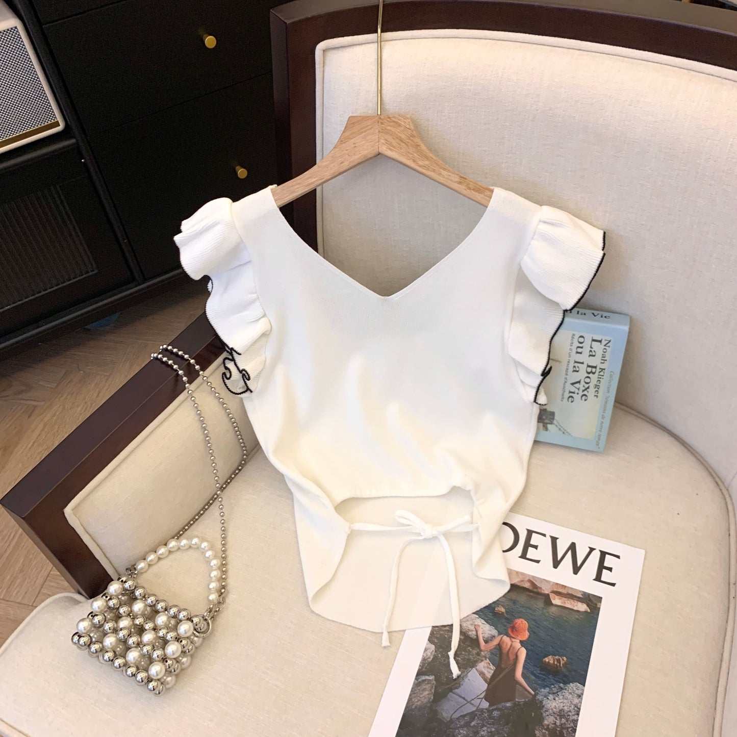 【tops】5色フレンチスリーブニットＴシャツF7442