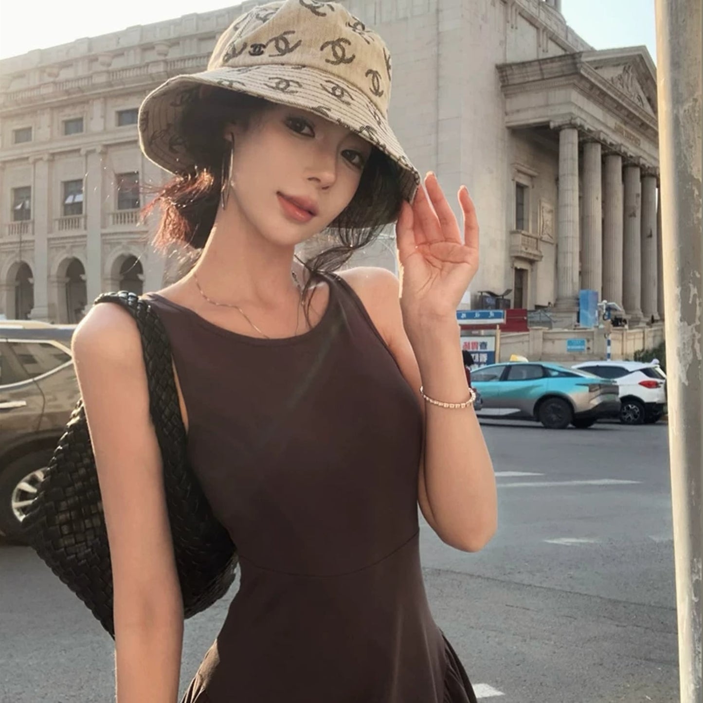 【dress】バックオーポンロングベストワンピース Q8498