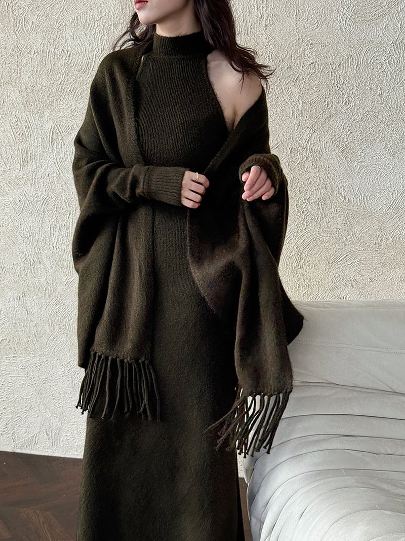 【set】ストール×ノースリーブニットワンピースセット　N3472