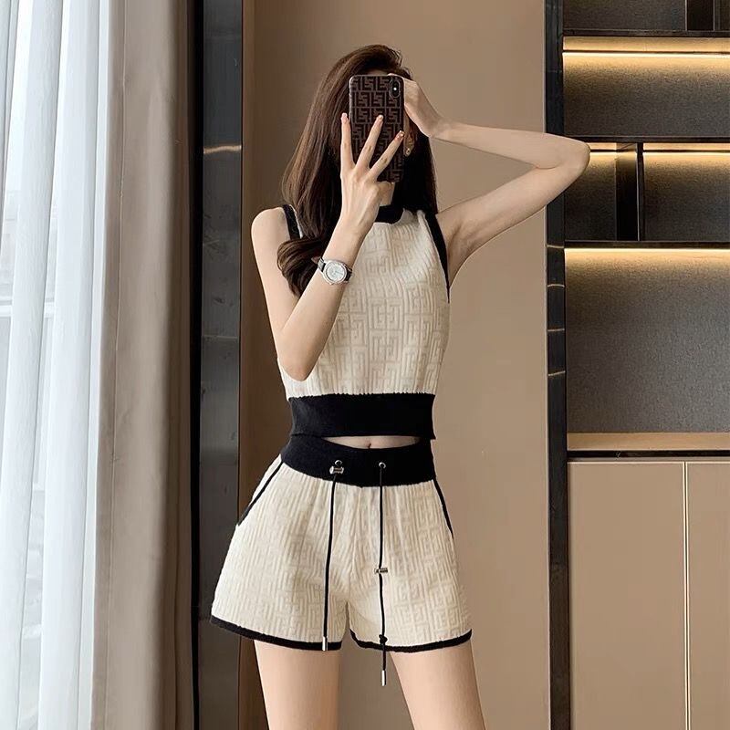 【set】ニットタンクトップ+ショートパンツ2点セットF7371