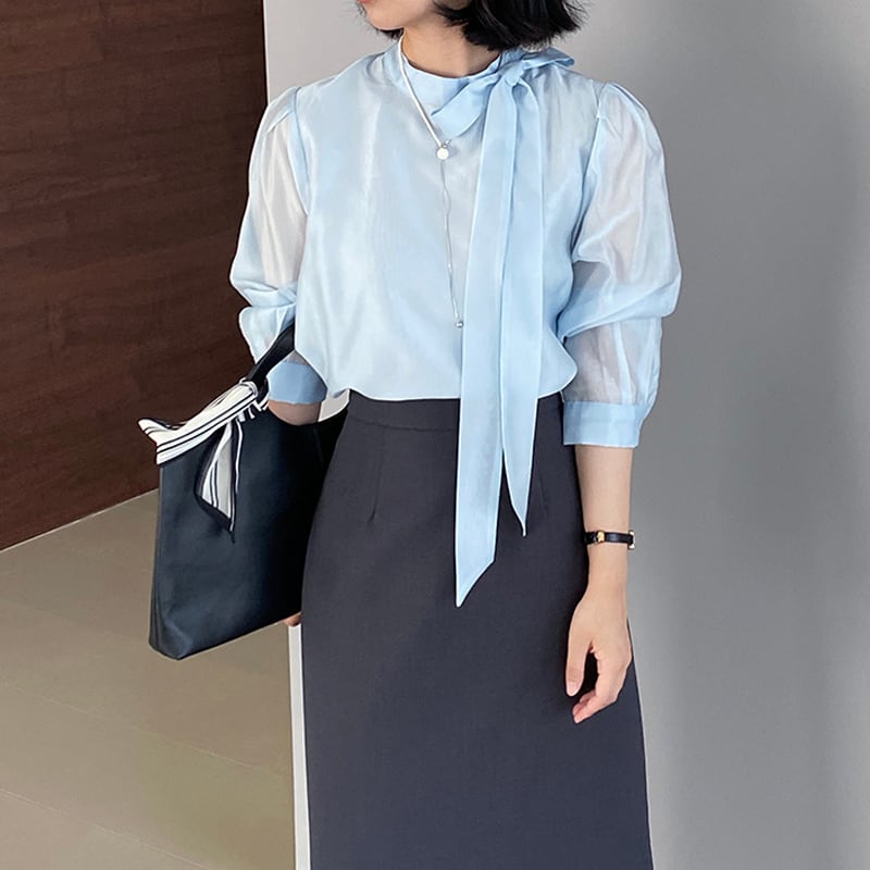 【tops】リボン付きテンセルトップス Q8322