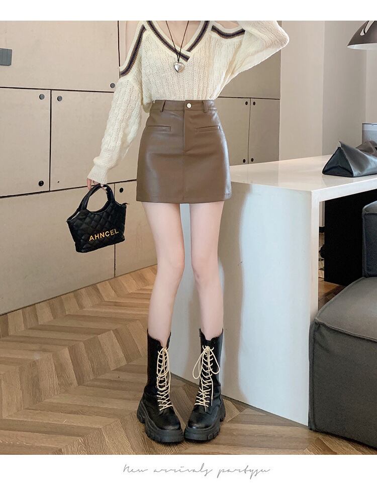 【bottoms】オシャレ度満点〜体型カバーAラインPUスカート G16501