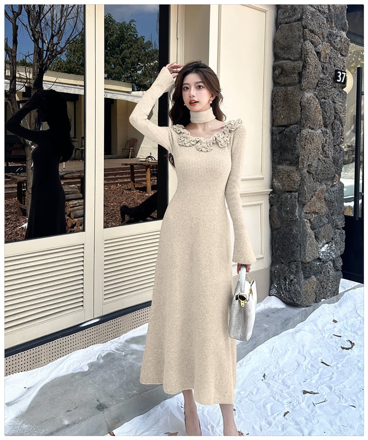 【dress】立体フラワーニットワンピース　M27289