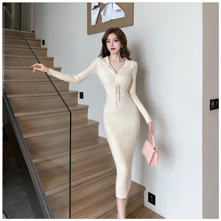 【dress】折り襟ニットワンピース　M18297
