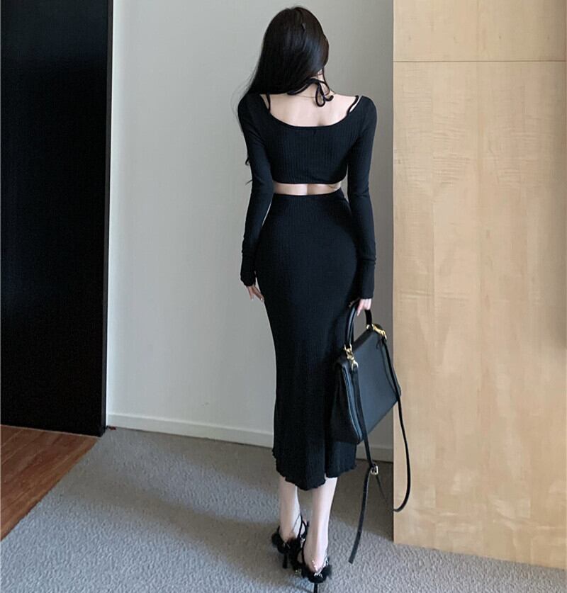 【dress】レースドッキングニットワンピース　M27875