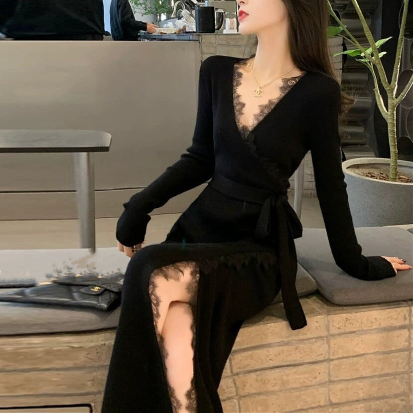 【dress】Vネックニットワンピース　M26380
