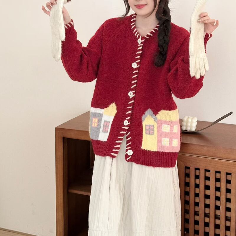 【outer】3色展開ニットカーディガン Q7738