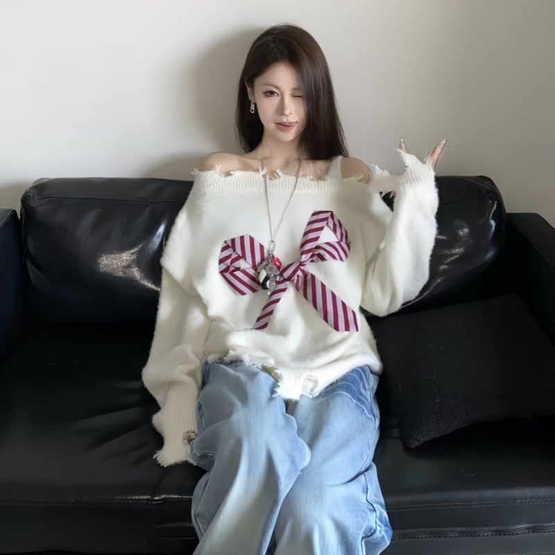 【tops】リボン付きニットセーター　M28970