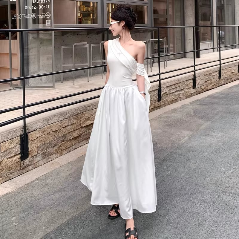 【dress】ワンショルダーAラインロングワンピース Q8265