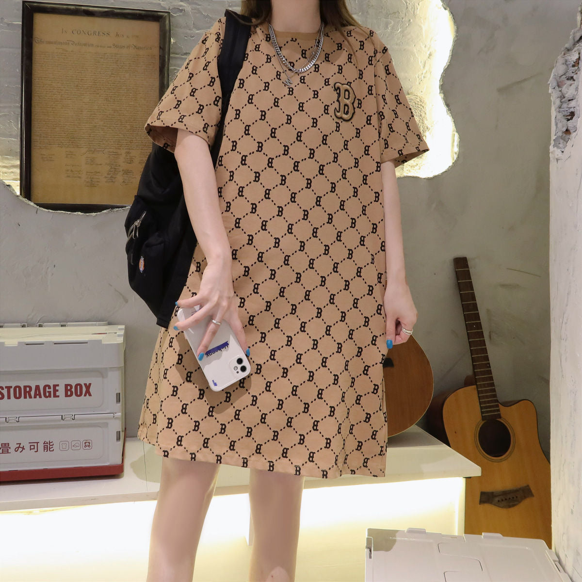 【dress】ラウンドネック半袖ワンピースF7711