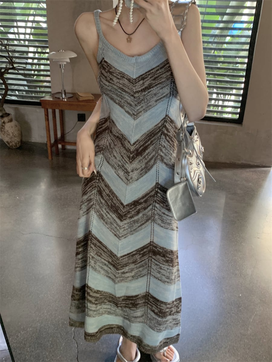 【dress】ストライプ柄ニットキャミワンピース G21561