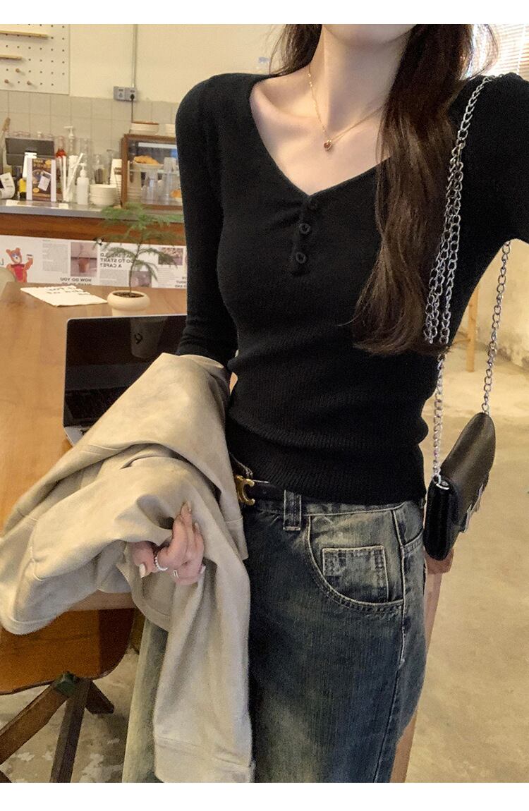【tops】Vネックニットトップス　M27661