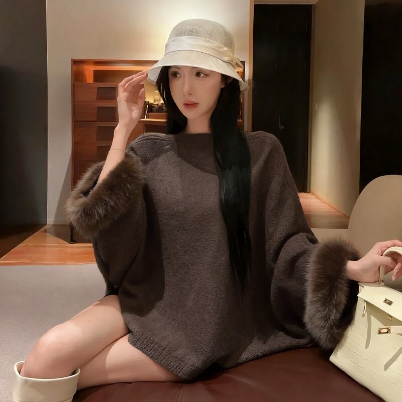 【tops】袖ファーニットトップス Q6942
