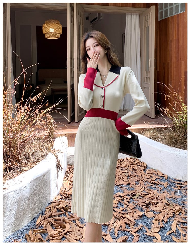 【dress】配色ニットワンピース　M25706
