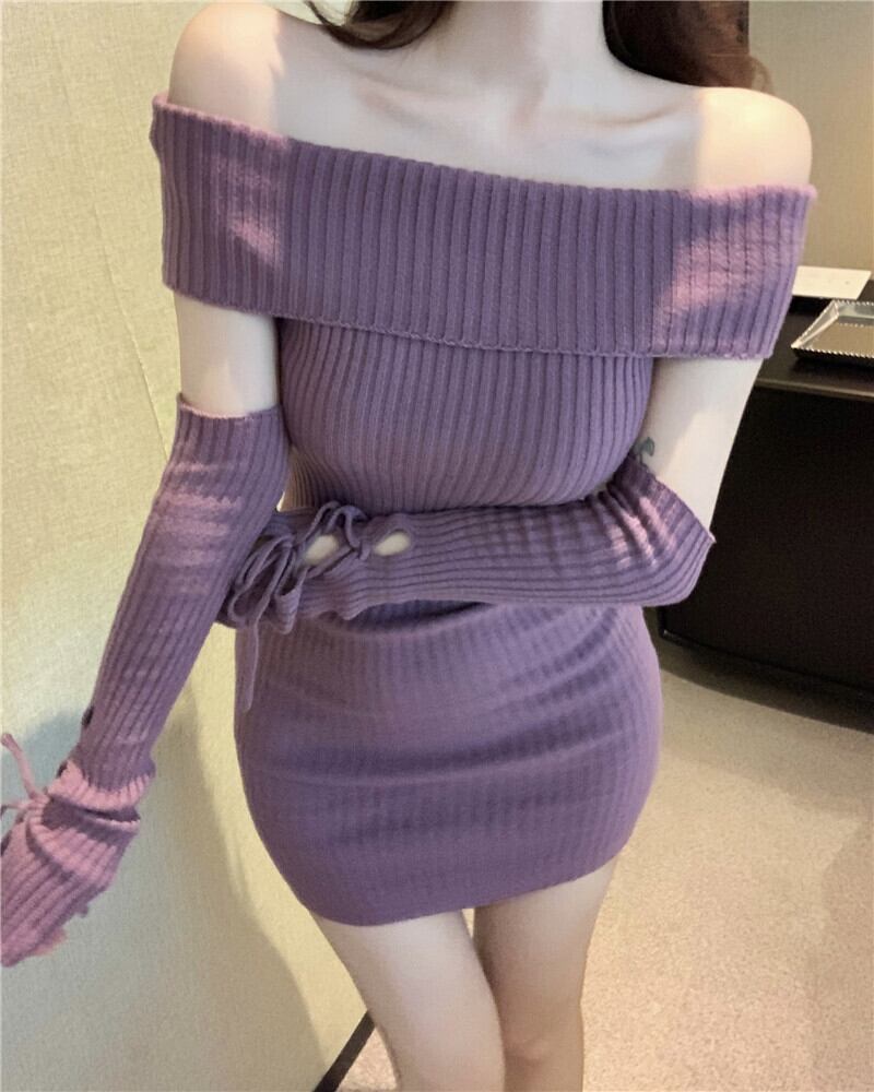 【dress】アームカバー付きニットワンピース　M28327